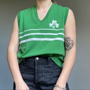 Blarney Woolen Mills Green Cotton Irish Clover Varsity Preppy Sweater Vest Sz L